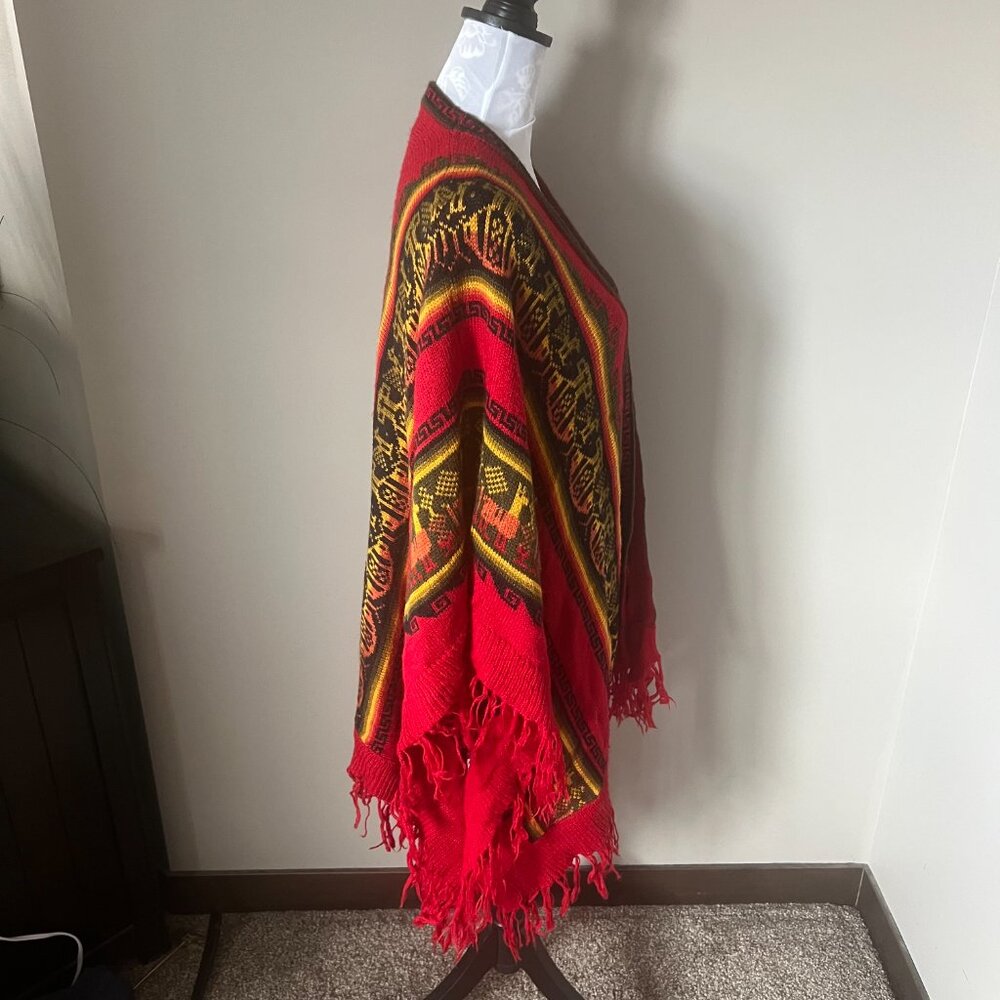 Alpaca Connection Sweater Shawl One Size Red Azte… - image 6
